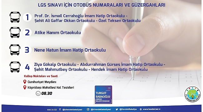 Hendek Belediyesinden LGS Günü Ücretsiz Ulaşım